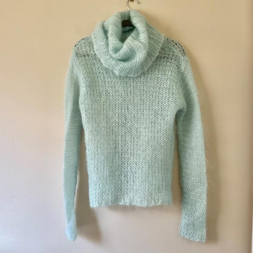 Vintage 90s Y2K Blue Mohair Blend Turtleneck Long Sleeve Winter Pastel Medium